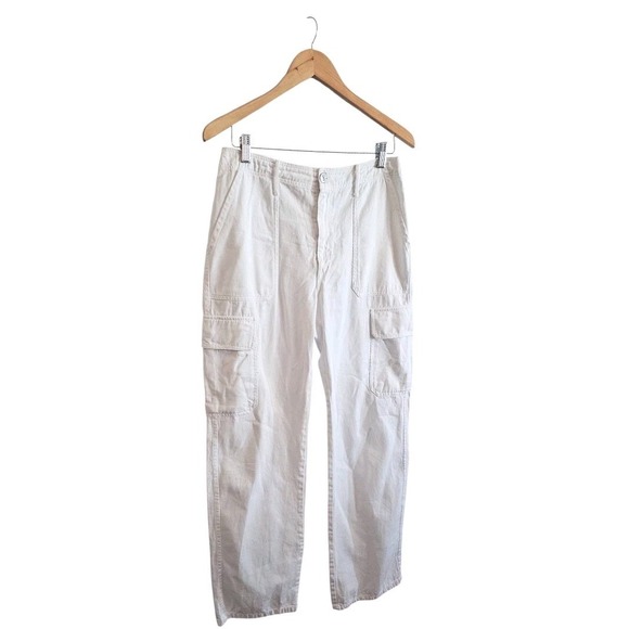Zara TRF High Rise Straight Cargo Pants Oyster White Size 8 Preppy Nautical‎ - Picture 7 of 12